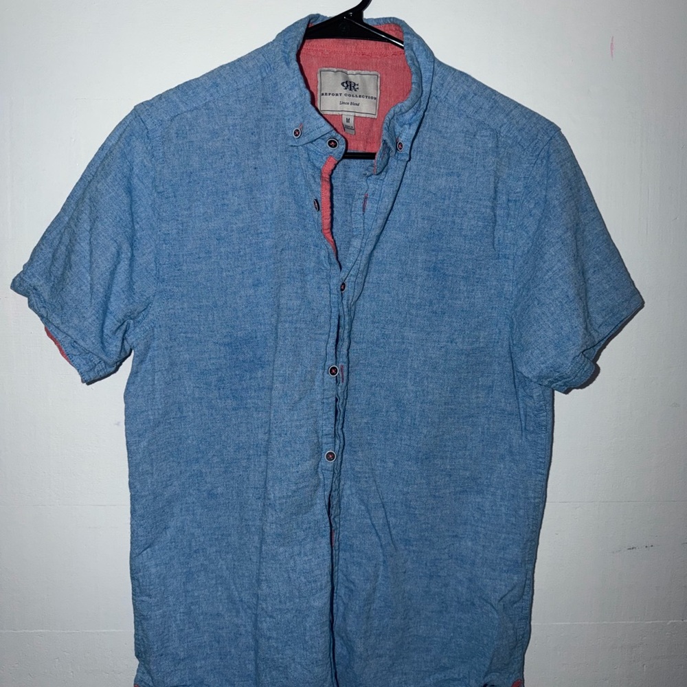 Report Collection Blue and Red Casual Button Down Shirt
